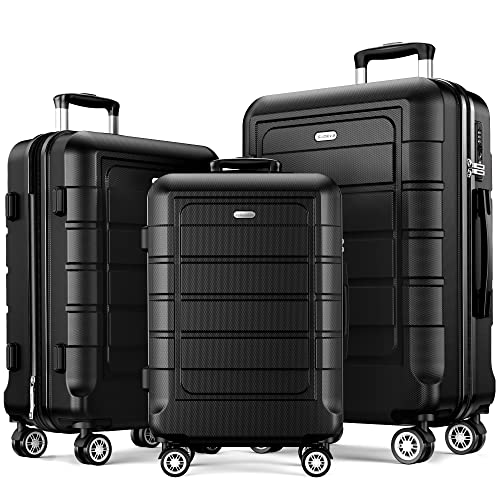 SHOWKOO Luggage Sets Expandable PC+ABS Durable Suitcase Double Wheels TSA Lock Black
