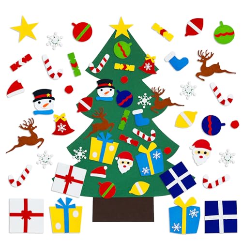 Luerbi DIY Felt Christmas Tree with 32PCS Ornaments, 3.2 Feet Montessori Felt Christmas Tree for Toddlers, Xmas New Year Door Wall Window Hanging Craft Decorations for Kids Xmas Party Favors