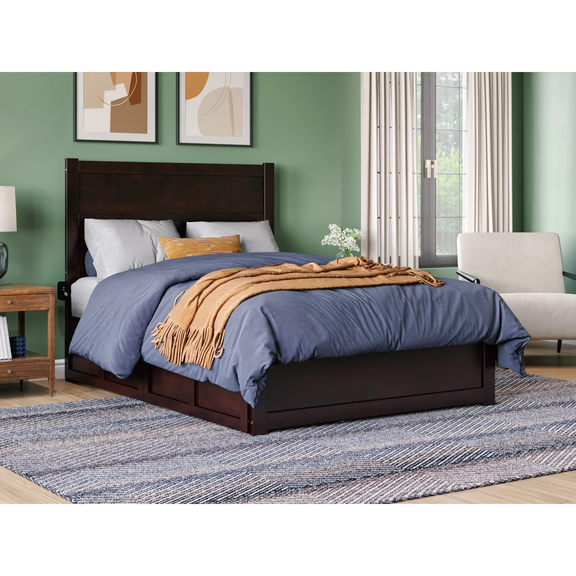 AFI NoHo Full Solid Wood Bed with Footboard and 2 Drawers in Espresso