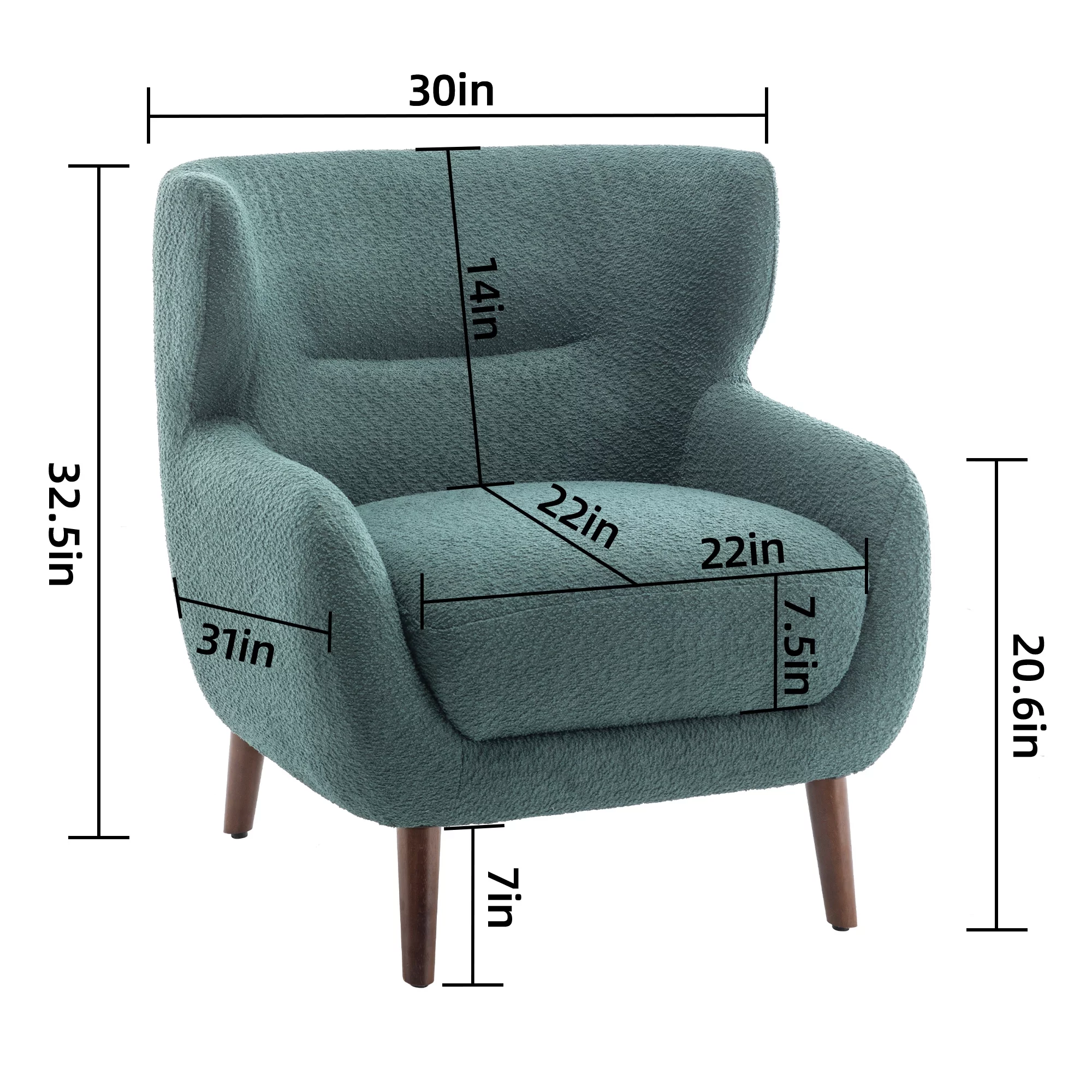 XINMICS Tufted Accent Chair, Wingback Upholstered Armchair, Green