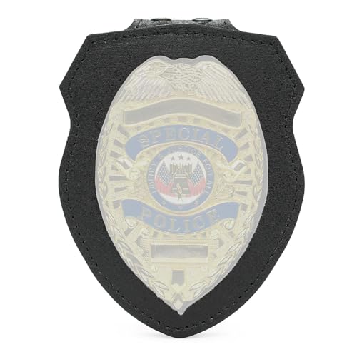 TYTX Leather Police Badge Belt Clip Holder with Universal Round Neck Stainless Steel Chain and Concealed Photo Pocket (Badge Not Included)