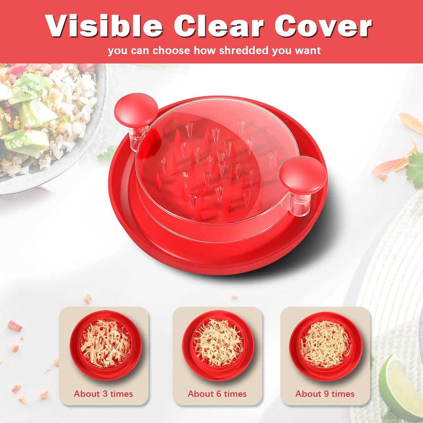 Chicken Shredder Shred Machine, Large Meat Shredder Machine, Chicken Shredding Tool with Clear Cover and Non-Skid Base, Ergonomic Handle,Shred Machine Tool for Pork, Beef and Chicken,Dishwasher Safe