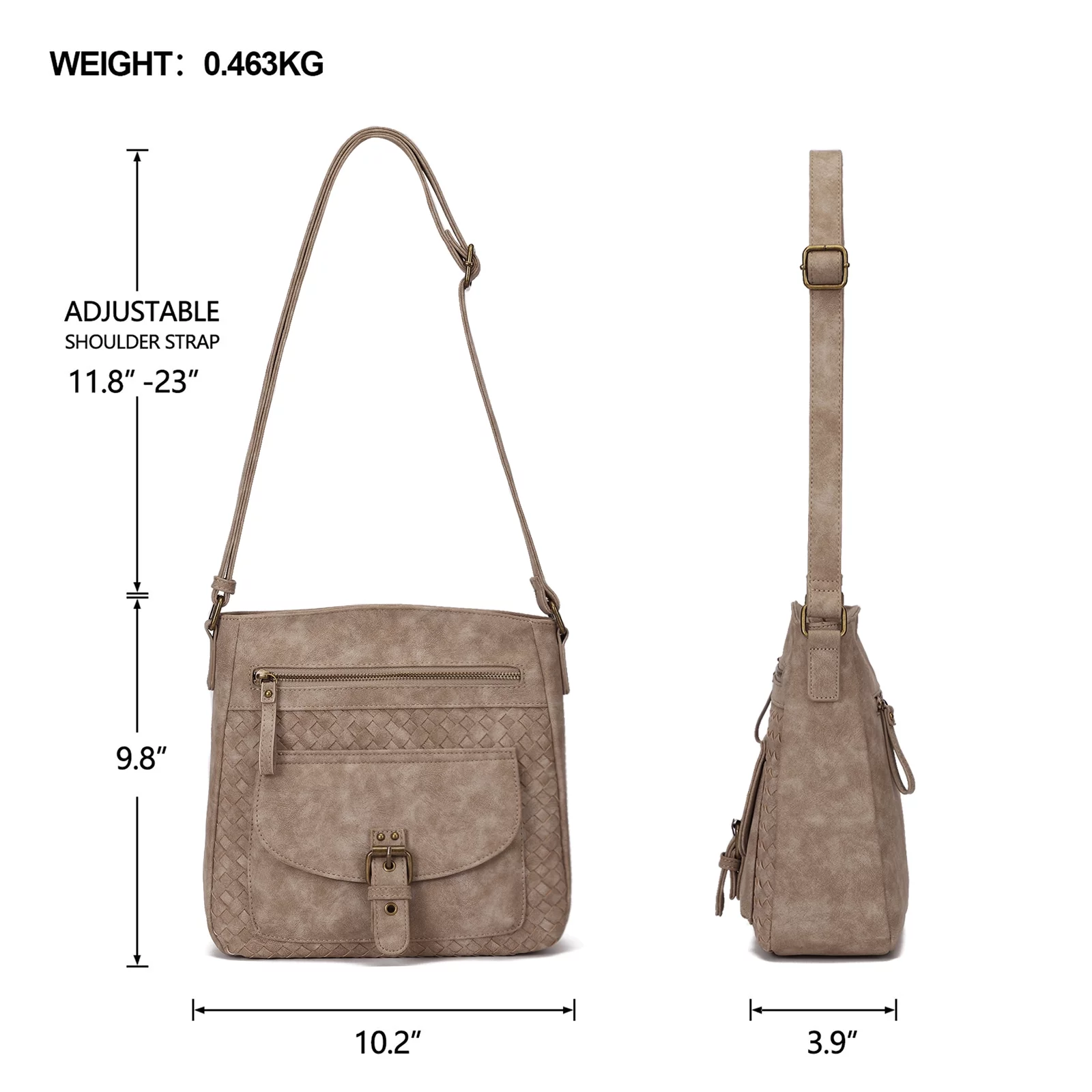 KouLi Buir Large Crossbody Bags for Women Straw Weaving Design PU Leather Shoulder Handbags-Khaki