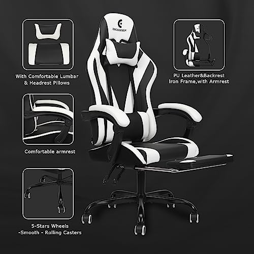 Gaming Chair with Linkage Armrest & Footrest, High Back Video Gaming Chair, Black