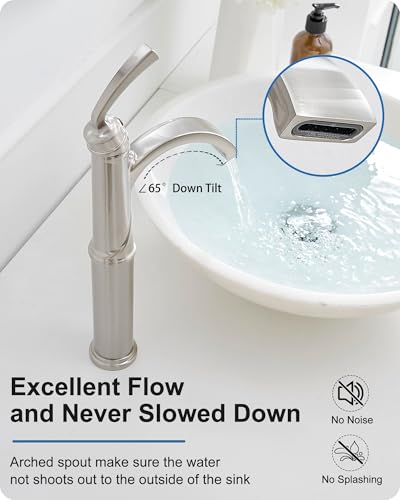 Vessel Sink Faucet, Oil Rubbed Bronze Waterfall Bathroom Sink Faucets, Brass Tall Bathroom Faucet Vanity Faucet 1 Hole Restroom Faucet Single Handle with Pop-up Drain Supply Hose