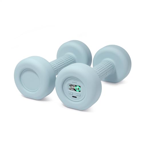 Smart Dumbbells Set with Speaking Display - Home Gym Exercise Equipment - Visible Color Display for Workout Data Record - Set of 2 Silicone Dumbbells