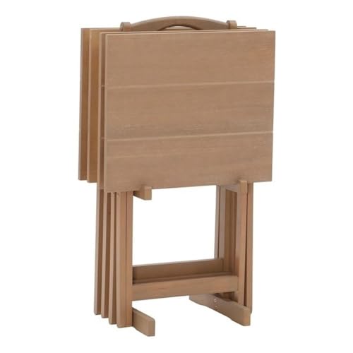 5 Piece Set Faux Marble TV Tray Table Stand in Brown, 4 Tray Tables & 1 Stand