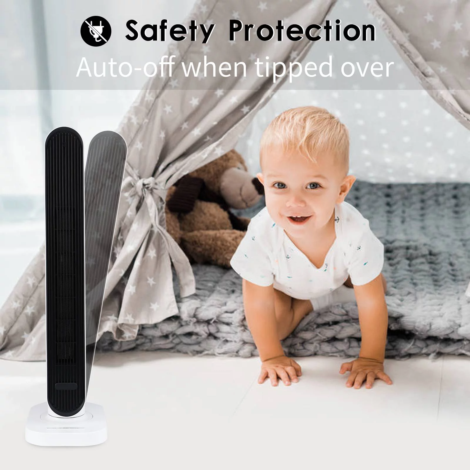 1500W Whole Room Tower Electric Space Heater with Remote 4 Heat Modes