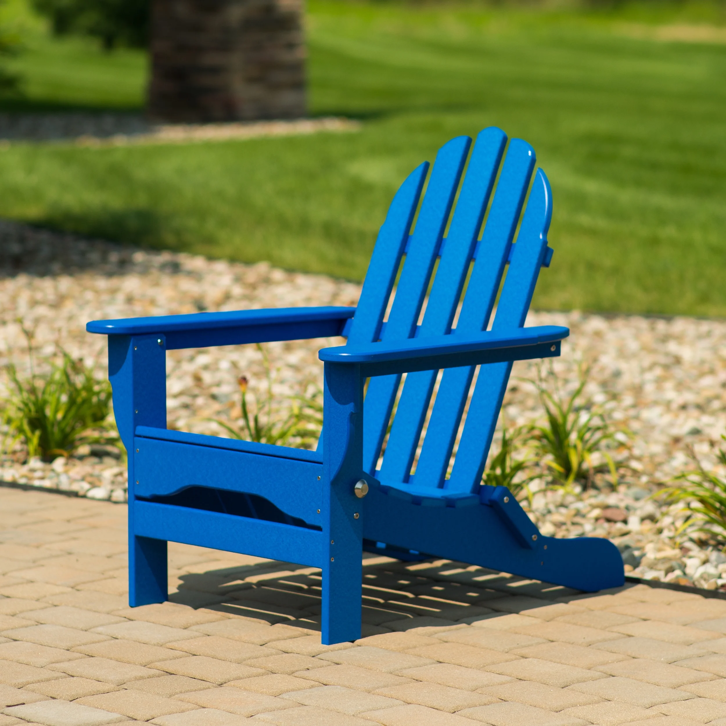 DuroGreen 16-Pc Folding Adirondack Chair Set, 8 Chairs, 4 Ottomans, and 4 Side Tables Made With All-Weather Tangentwood, Oversized, High End Patio Furniture, No Maintenance, USA Made, Royal Blue