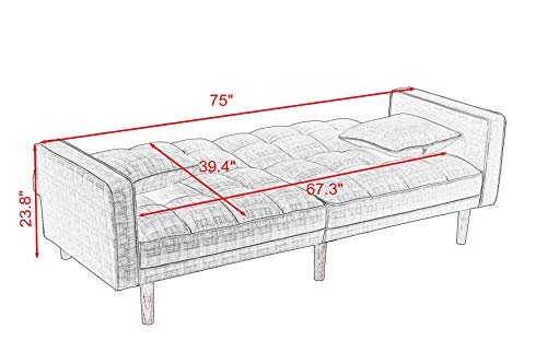 Convertible Futon Sofa Bed, Modern Linen Upholstered Folding Sofa Bed with Two Pillows, 75