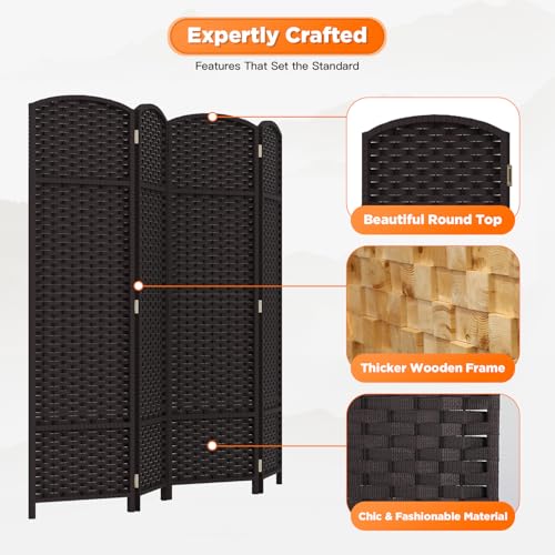Room Divider 4 Panel Screen 5.6 Ft Tall Partition Room Dividers Brown Privacy Screens Folding Room Separation Free Standing Waterproof Wood Frame Wall Divider