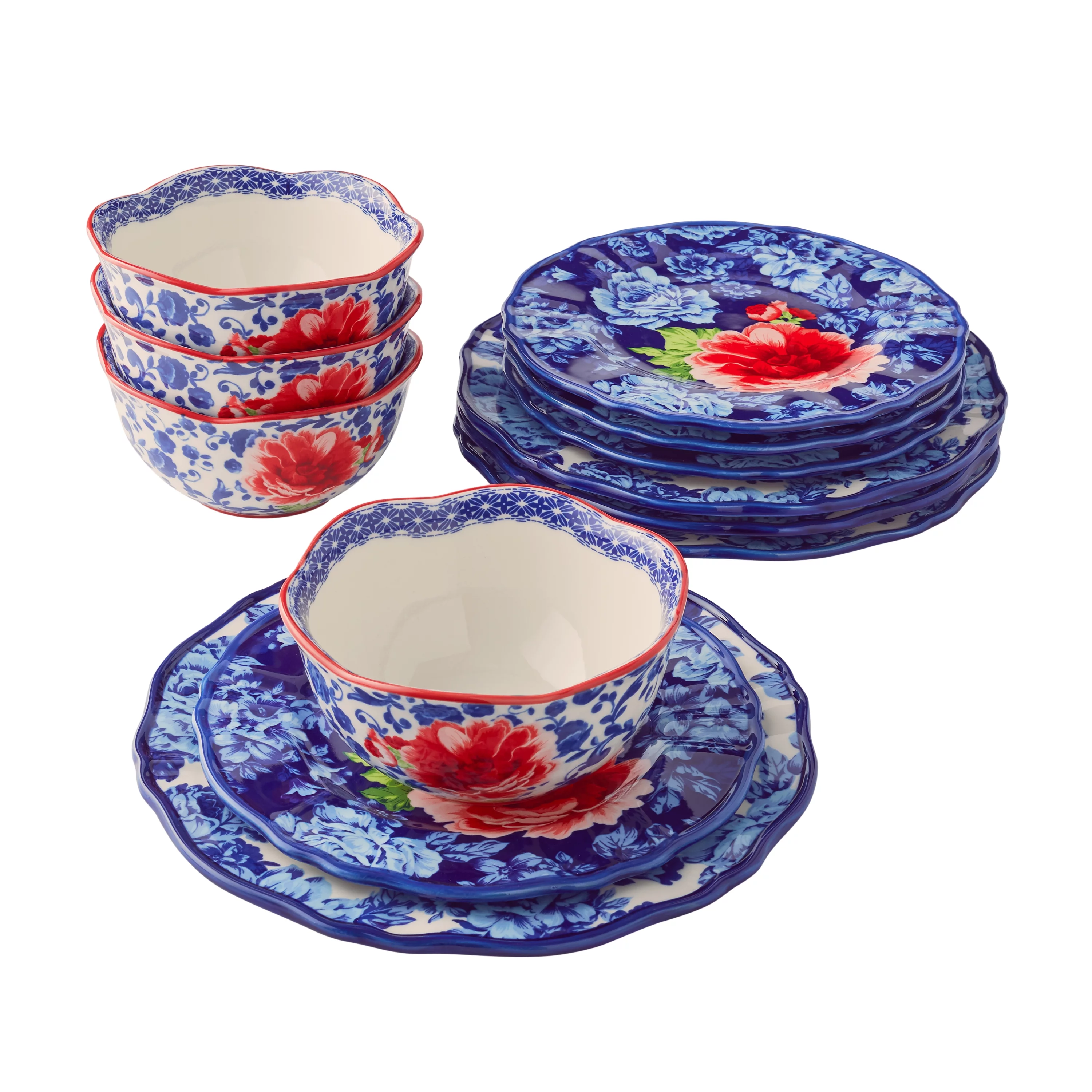 The Pioneer Woman Heritage Floral 12-Piece Stoneware Dinnerware Set