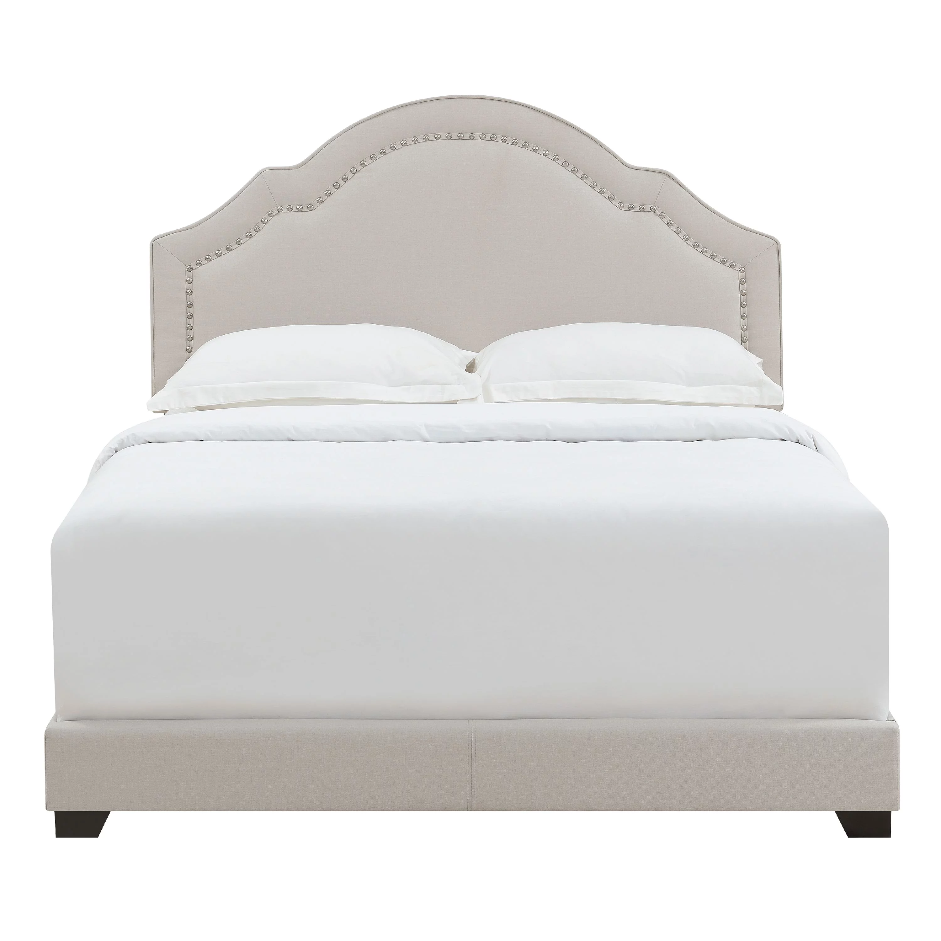 Shaped Back Upholstered Queen Bed in Warm Grey