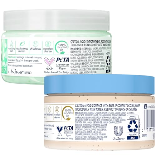 Dove Body Scrub Gift Set Variety 2-Pack – Exfoliating Winter Mint and Crushed Macadamia in Mini Jars, Gifts for Women, 3.5 Oz Ea