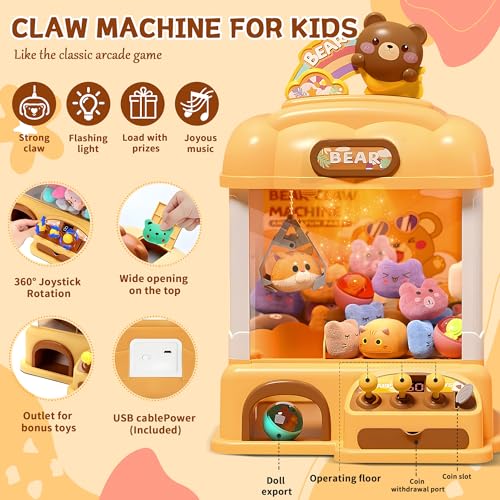 Claw Machine for Kids, Mini Vending Arcade Capsule Game With Prizes for Ages 8-13 Girls | Candy Machine With LED Lights & Adjustable Sound, Party Christmas Toys Gifts