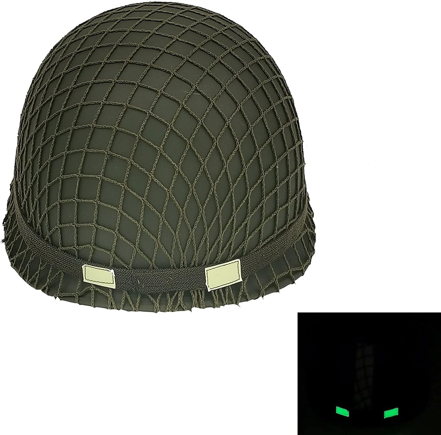 WWII US Army M1 Helmet, WW2 Gear, WW2 Helmet Metal Steel Shell Replica with Net/Canvas Chin Strap/Cat Eye Band