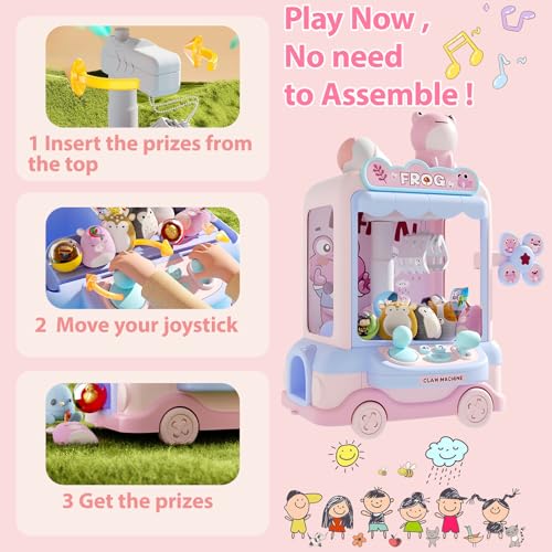 Mini Claw Machine Toy, Pink Frog Theme, Arcade Style Game with Wheels (Pink)