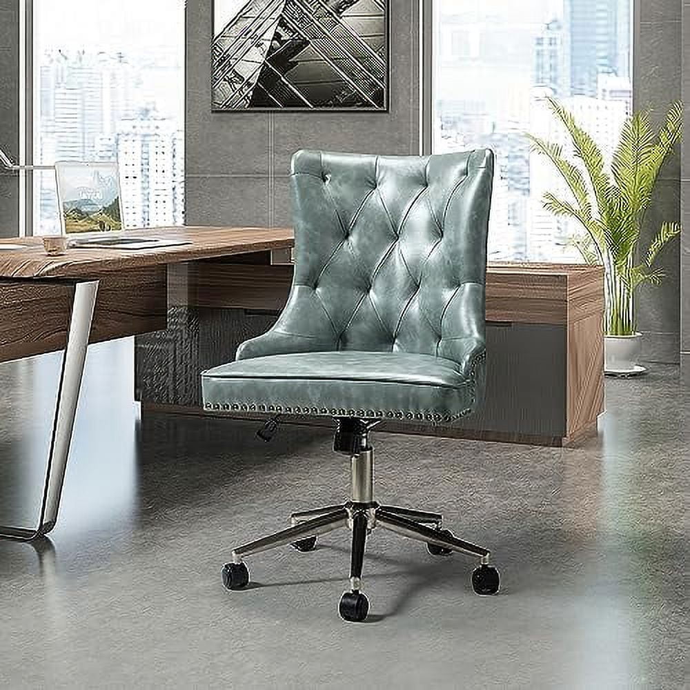PU Leather Office Chair Armless, Home Office Leisure Chair Ergonomic -Back PU Leather Armless Chair Upholstered With 5 Rolling Casters, Height Adjustable Swivel Task Chair, SAGE