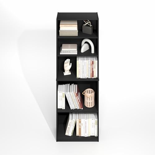 Furinno Gehry 5-Tier Bookcase, Bookshelf with Adjustable Shelves, White