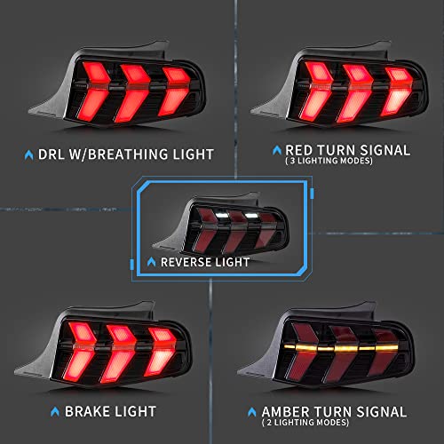 VLAND LED Tail lights Compatible with Ford Mustang 2010 2011 2012 Amber+Red Turn Signal, Smoke Lens, Passenger&Driver Sides