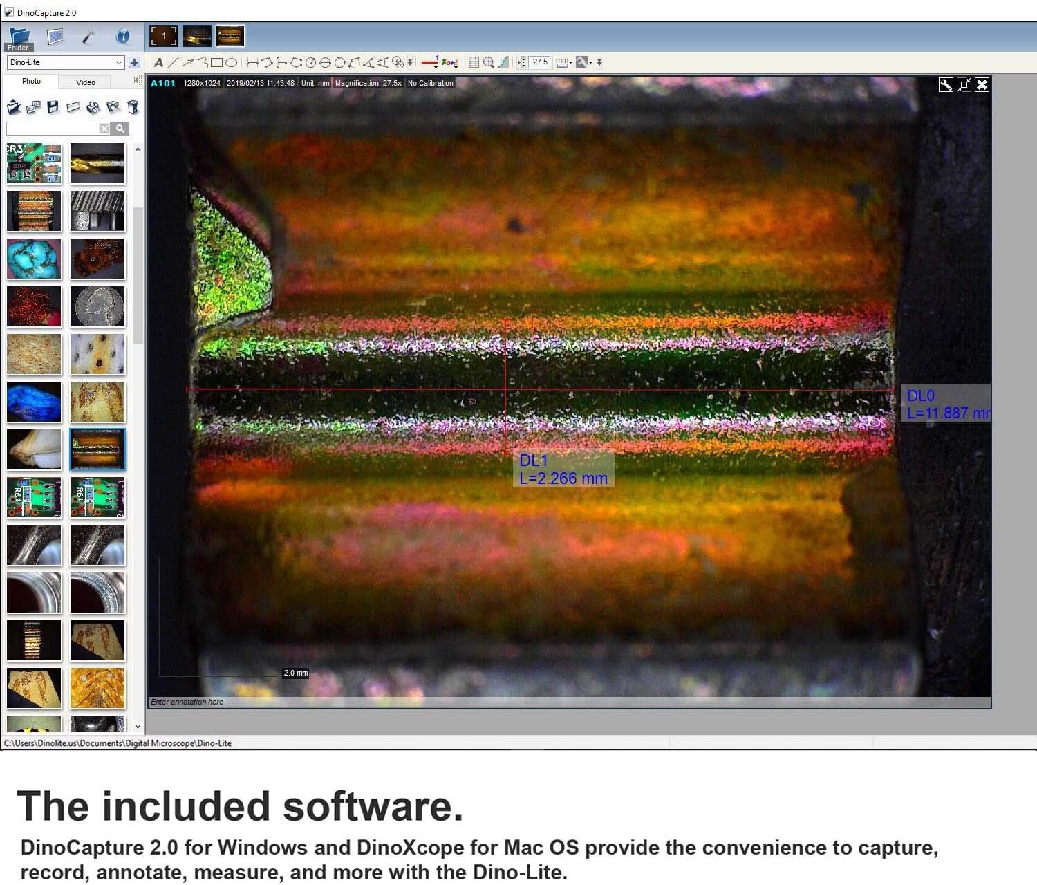 Dino-Lite USB Digital Microscope AM4113T - 1.3MP, 10x - 50x, 220x Optical Magnification, Measurement