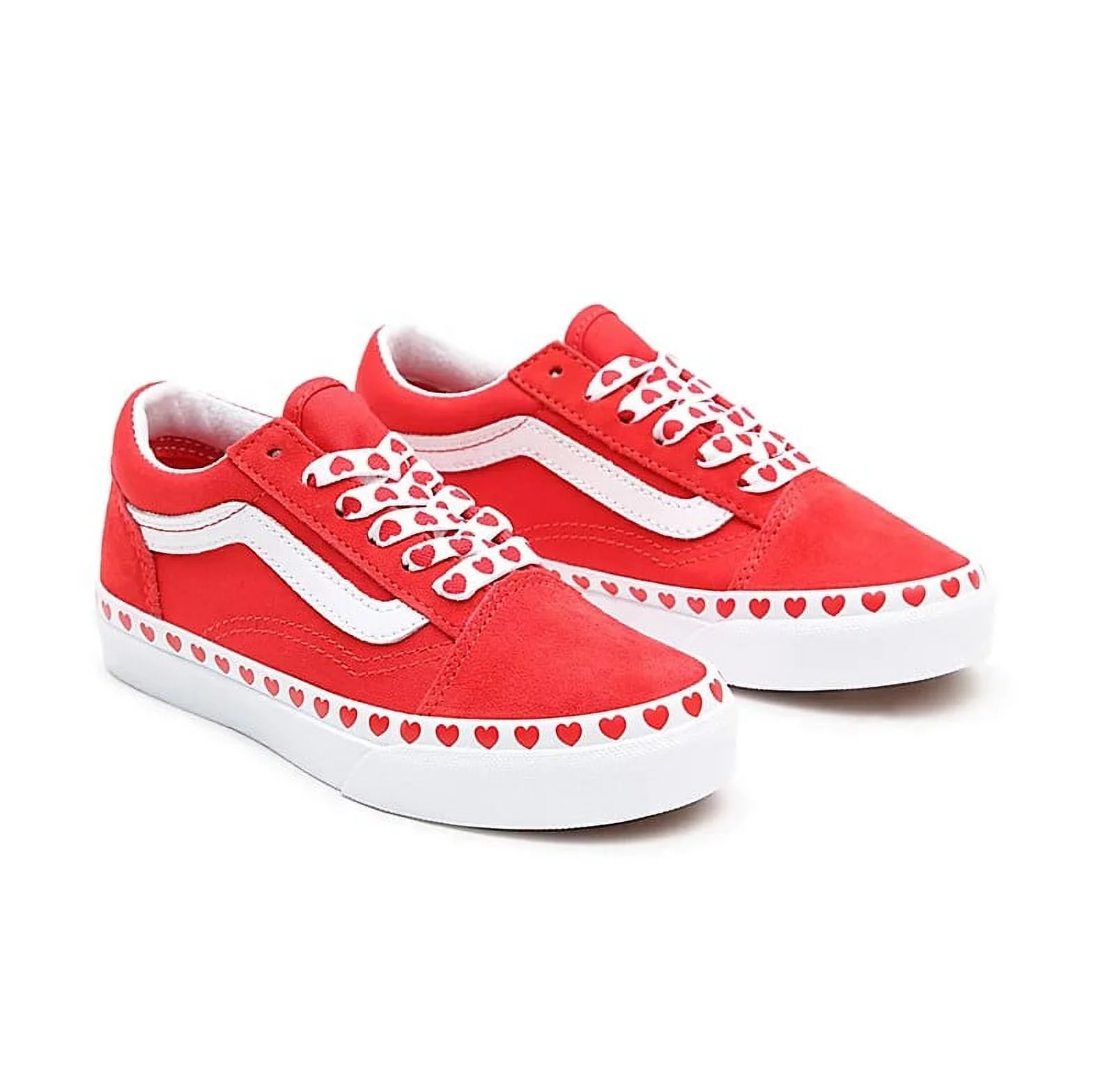 Vans Heart Foxing Old Skool Sneakers Red BIG KIDS Size 3.5