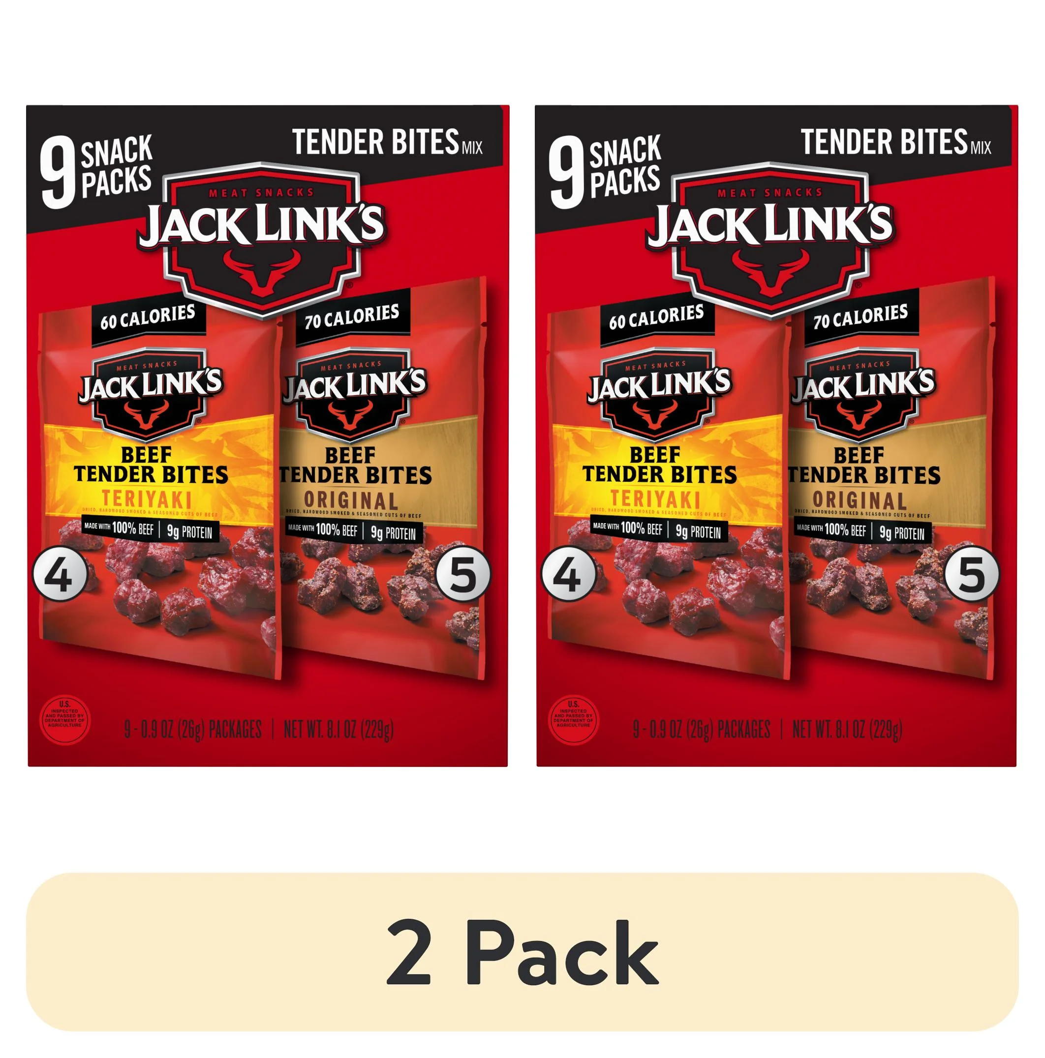 (2 pack) Jack Link's 100% Beef Original & Teriyaki Tender Bites 9 Count Multipack