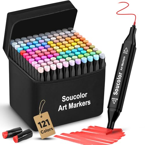 Soucolor Alcohol Markers 168 Colors with Case & Holders, Dual Tips Chisel & Fine Art Markers for Adult Coloring Kids Drawing, Artist Markers Art Supplies for Blending Sketching