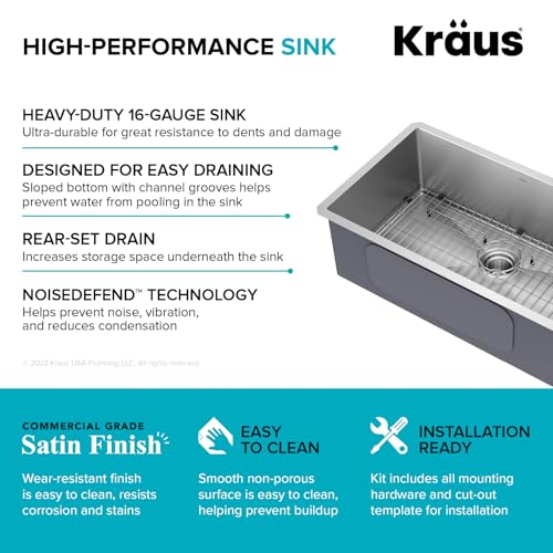 Kraus KHU101-24L Standart PRO 24-inch Undermount 16 Gauge Single Bowl Laundry and Utility Sink, 24 Inch, Tight Radius