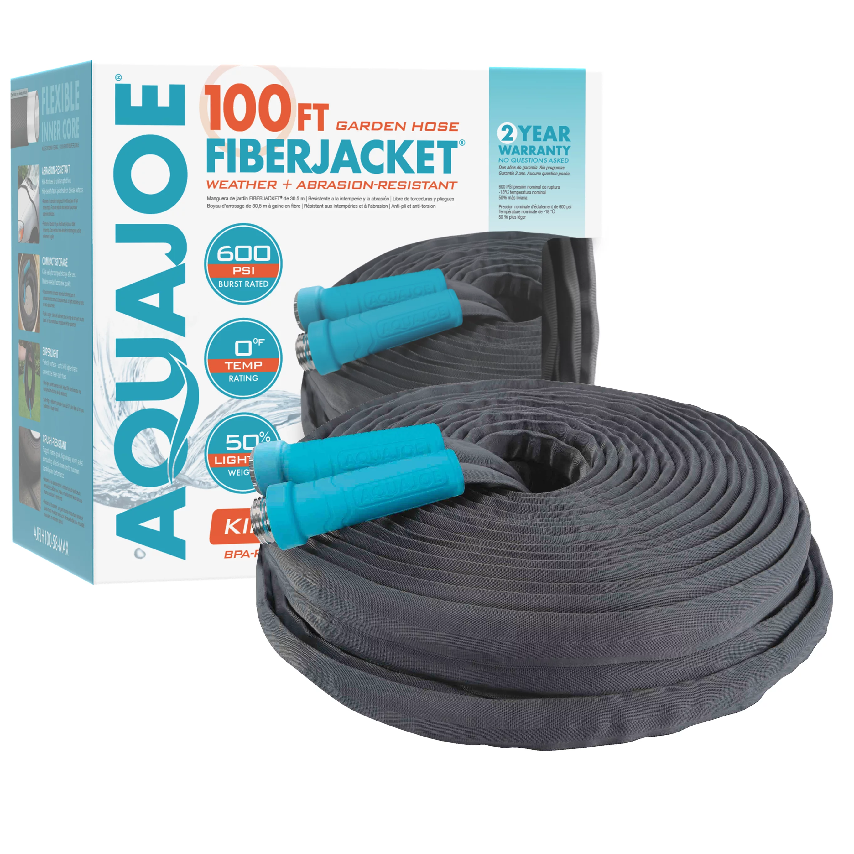 Aqua Joe Superlight 100ft Fiberjacket Max Garden Hose, 5/8
