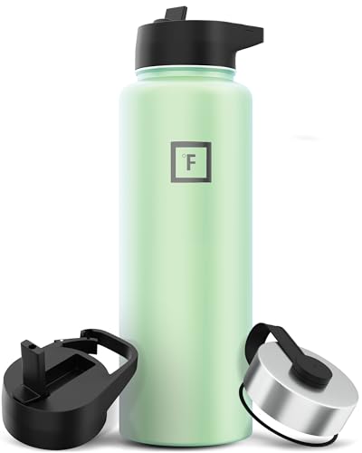 IRON °FLASK Camping & Hiking Hydration Flask with 3 Lids - Stainless Steel, Double Walled & Vacuum Insulated Water Bottle - Leak Proof & BPA Free (Midnight Black, Straw - 40 oz)