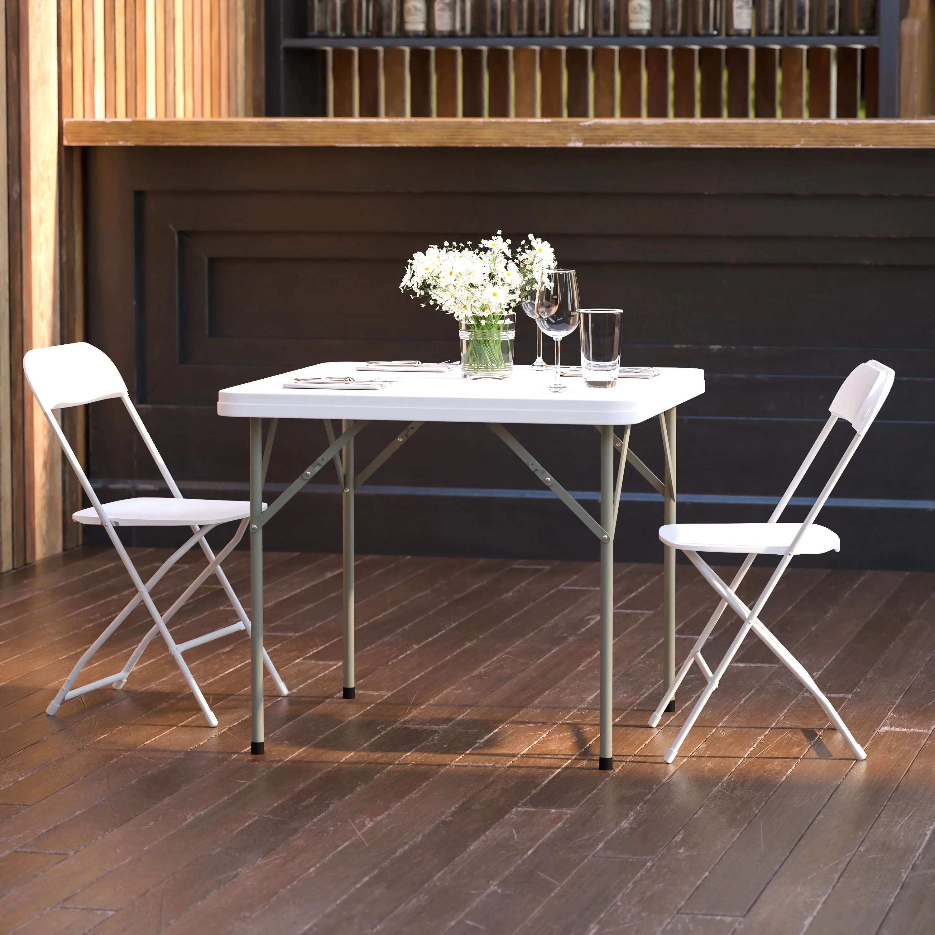 BizChair 2.85-Foot Square Granite White Plastic Folding Table