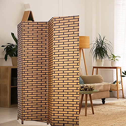 Wood Mesh Woven Design 4 Panel Folding Wooden Screen Room Divider