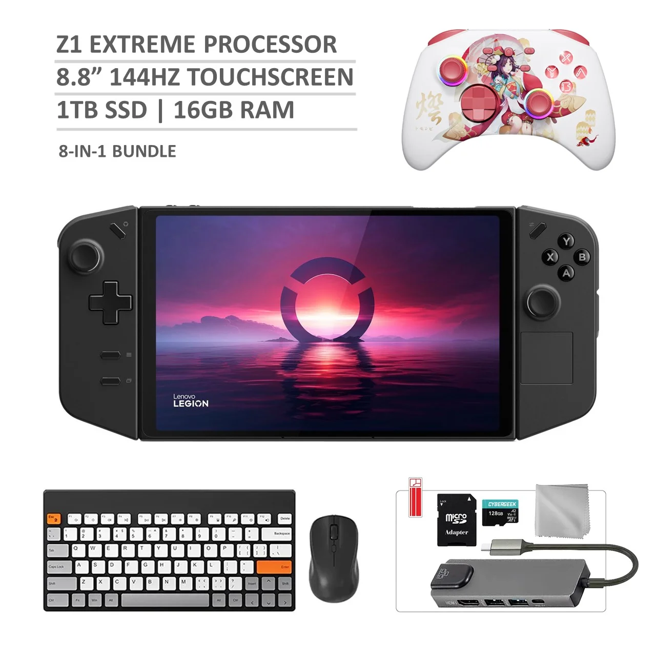 Lenovo Legion Go 1TB SSD Gaming Handheld 8.8-inch Touchscreen 144Hz 2K QHD AMD Ryzen Z1 Extreme Processor, Mytrix Touro Wireless Pro Controller, Hub, 128GB MicroSD, Keyboard & Mouse, 8 in 1 Bundle