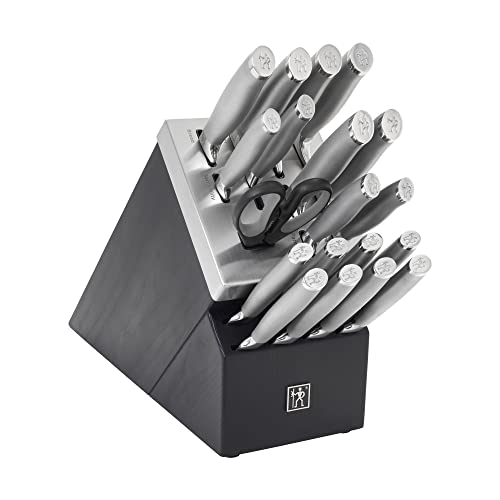 HENCKELS Modernist 20-pc Self-Sharpening Knife Set with Block, Chef Knife, Paring Knife, Utility Knife, Bread Knife, Steak Knife, Black, Stainless Steel