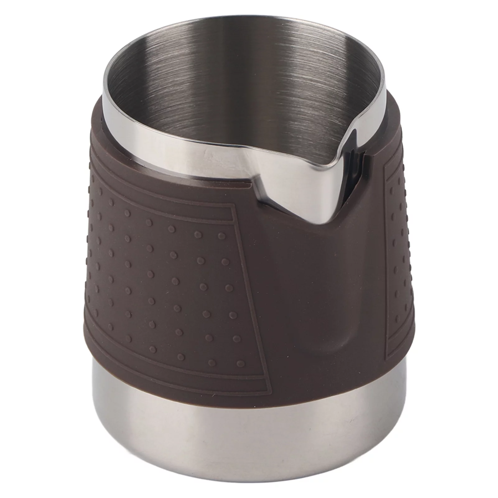 Olla De Espuma De Leche, Taza De Espuma De Leche De Café, Taza De Espuma De Leche De Acero Inoxidable De 350 Ml, Olla De Café De Silicona Antiescaldado Para Máquina De Café Latte Art Making(Marrón)