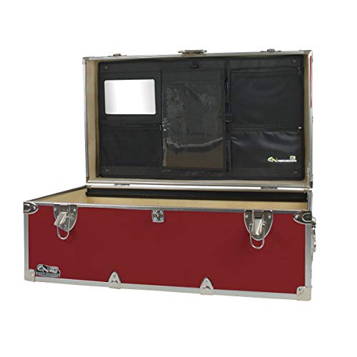 C&N Footlockers - Full-Size Happy Camper Trunk w/Lidmate Organizer - #1 Summer Camp Trunk - Made in the USA - Steel Footlocker with Lid Stay - 32 x 18 x 13.5 Inches (Black)