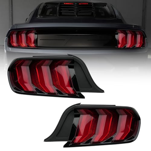 LED Tail Light Assembly for Ford Mustang & Shelby GT 350 2015-2022 (US Version) with Sequential Turn Signal Light, Rear Replacement Lamp Driver & Passenger Side（Red Lens）