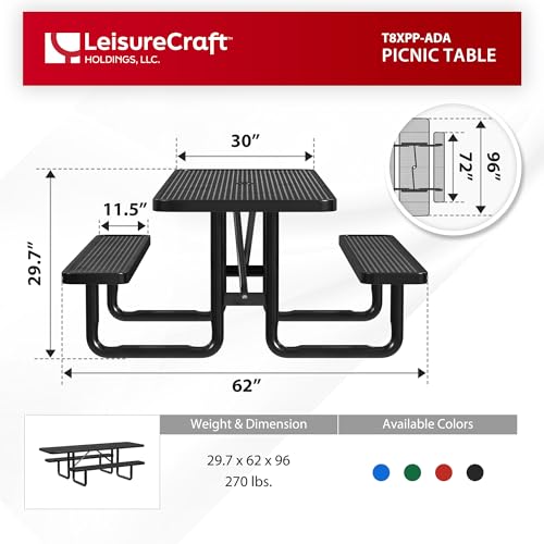 Heavy-Duty 6 Foot Picnic Table, Portable, Made with Heavy-Gauge Metal, Durable Thermoplastic Coating, Commercial Outdoor Picnic Table, Built-in Umbrella Hole, Made in The USA