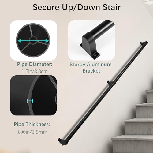 Pipe Hand Rails for Indoor Stairs 6ft Metal Stair Railing 1.5