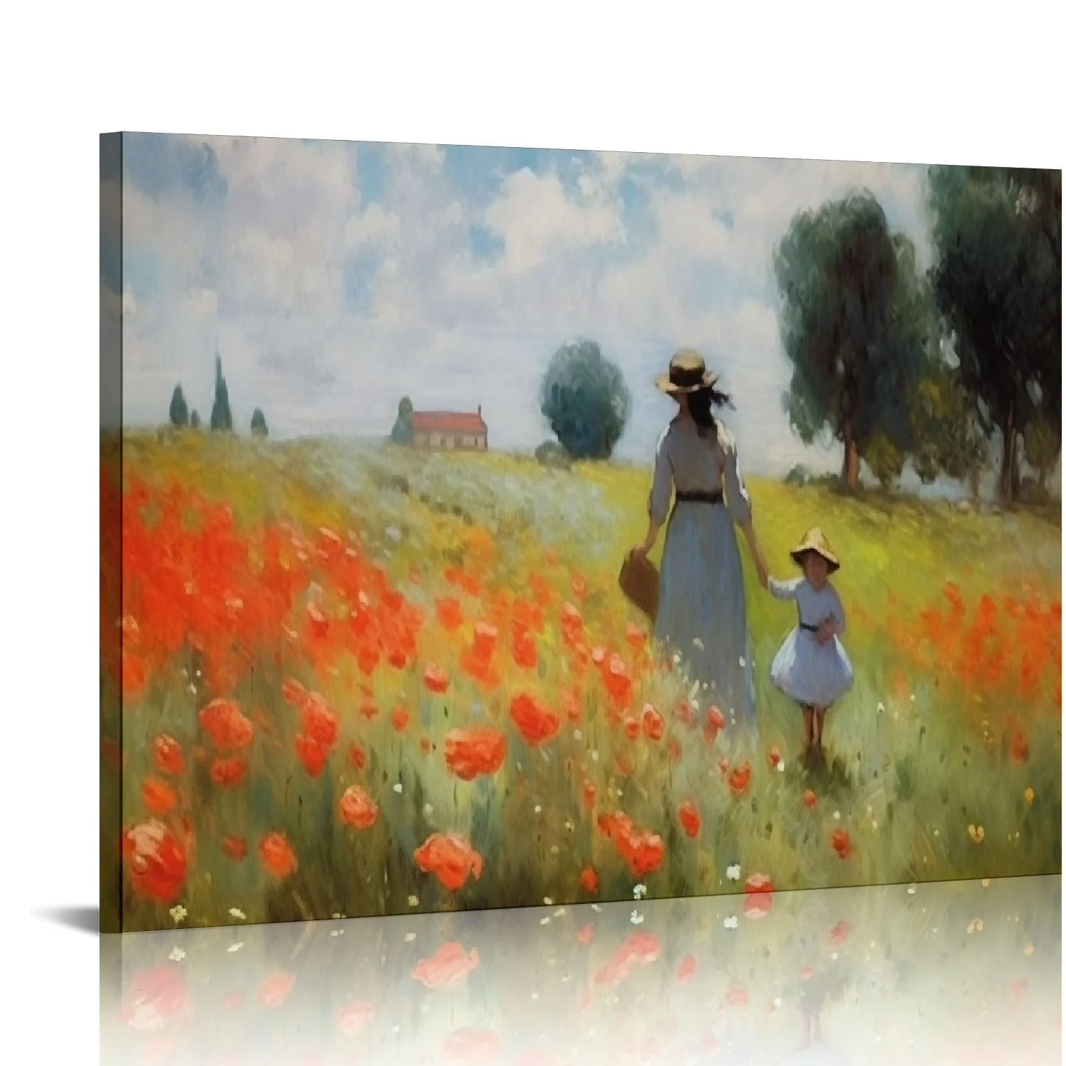 COMIO The Poppy Field Near Argenteuil Canvas Prints Wall Art of Claude Monet Famous Oil Paintings Reproduction Classic Landscape Pictures Artwork for Bedroom Decorations 20x16 inch