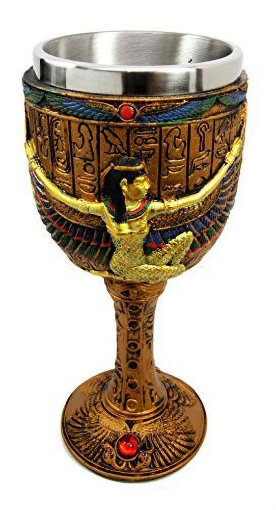 Ebros Ancient Egyptian Wine Goblet In Golden Hieroglyphic Design With Gods Of Egypt Face 6oz 7