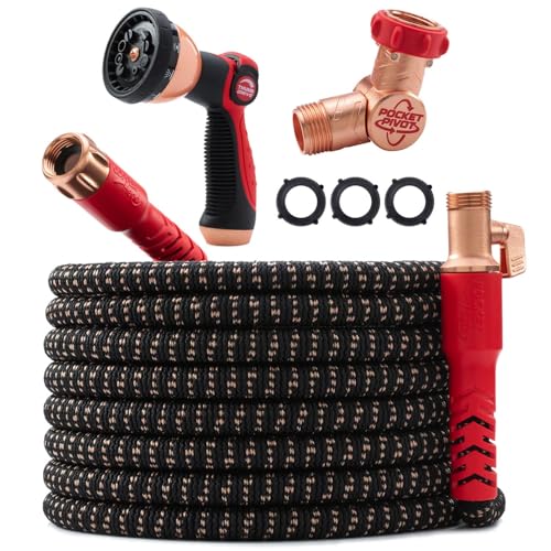 Pocket Hose Copper Head w/New Pocket Pivot Expandable Garden Hose 100FT, AS-SEEN-ON-TV, Swivels 360°, Advanced Tri-Tex Tubing & Force Field Jacket, 3X Stronger, Lead-Free, No-Kink, Anti-Burst w/APT