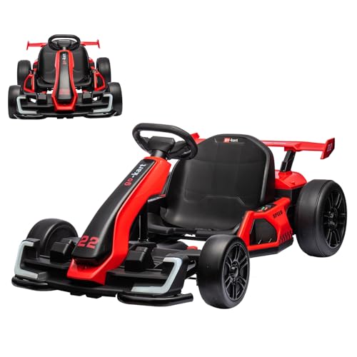 24V Electric Go Kart for Kids，Powerful Drift Kart with 2 * 150W Motors, Adjustable Seat, 8mph SpeedLed Lights ，Outdoor Riding Toy for Children Ages 6-15,Green