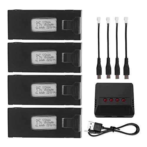 4PCS 3.7V 1800mAh Li-po Battery with 4-in-1 Charger for E88 E88PRO E88MAX E525 E99 E99PRO P1 P5PRO K3 S1 P8 BD101 RC Drone spare Battery RC Quadcopter