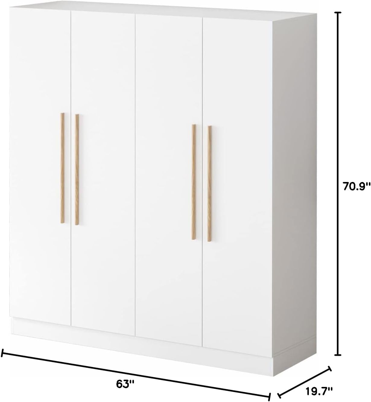 Modern Freestanding Solid Wood Wardrobe Closet with Storage Shelves White Glam MDF Finish