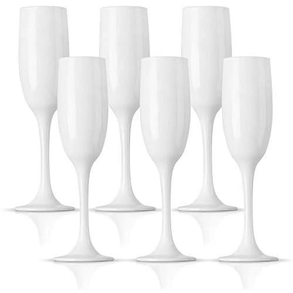 White Champagne Flutes | 6 Ounce Capacity – Perfect For Parties, Weddings, And Everyday – Thick And Durable – Dishwasher Safe – Set Of 6 Sparkling Wine Glasses