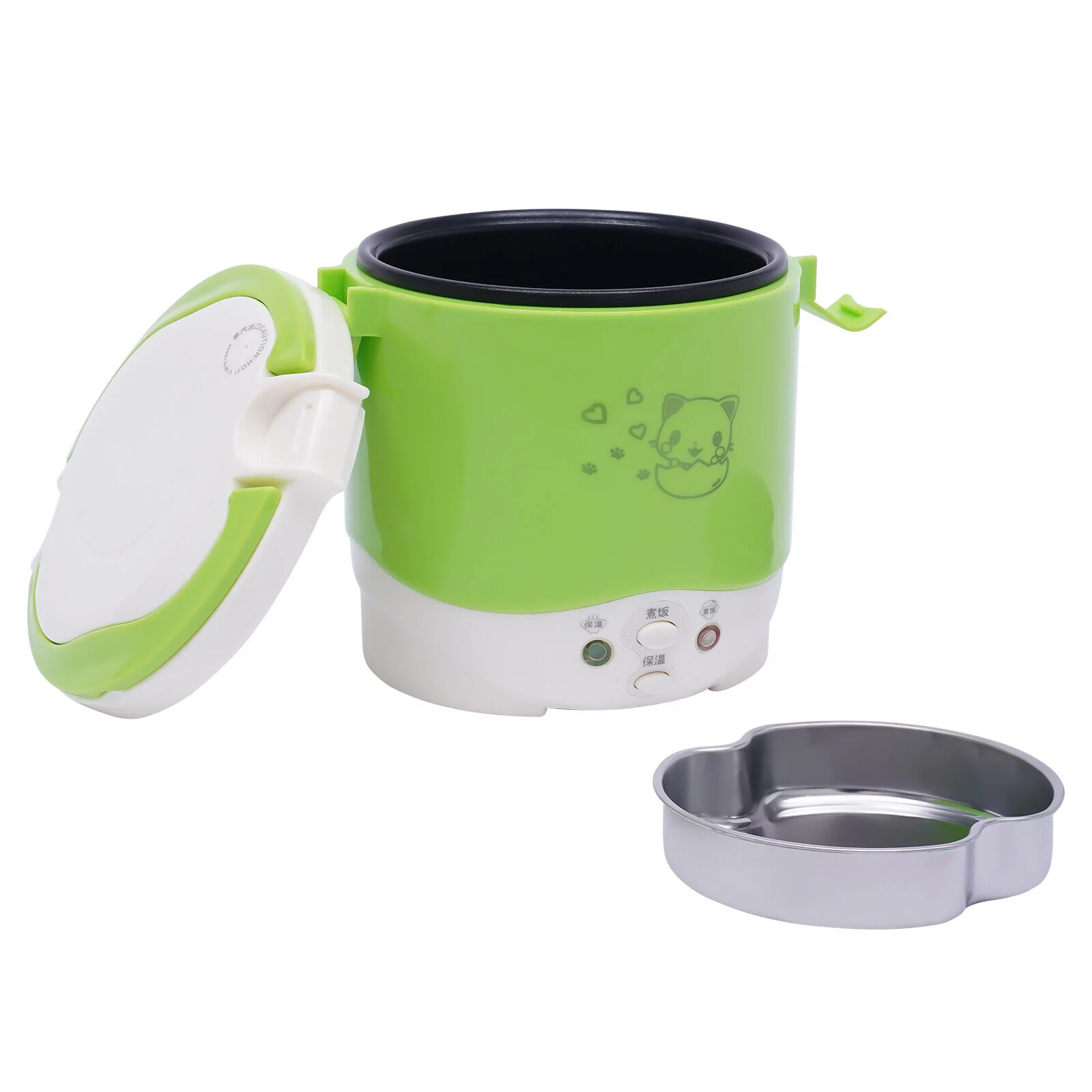 1L Car Mini Travel Lunch Box Electric Rice Cooker Steamer White/Green 12V