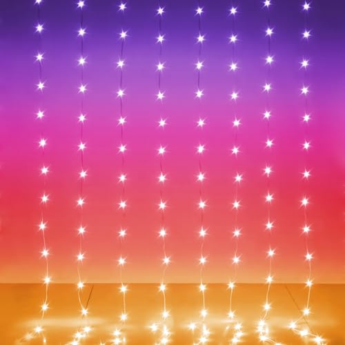 LED Curtain Lights, 10ft x 10ft 300 LED RGB Color Changing String Fairy Lights Curtain with Smart APP Control, Music & Voice Sync for Bedroom Backdrop Indoor Outdoor Christmas Decorations