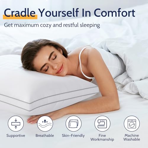 Pillows King Size Set of 2, Gusseted Bed Pillows for Sleeping 2 Pack, Luxury Hotel Quality, Supportive King Pillow with Soft Down Alternative for Back Stomach Side Sleepers,Machine Washable